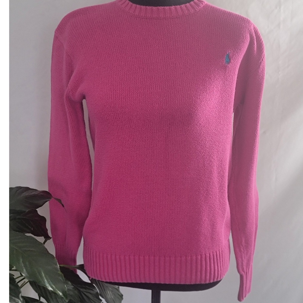 Polo Ralph Lauren Pink Cotton Crewneck Sweater Turquoise Pony Logo Mens XL